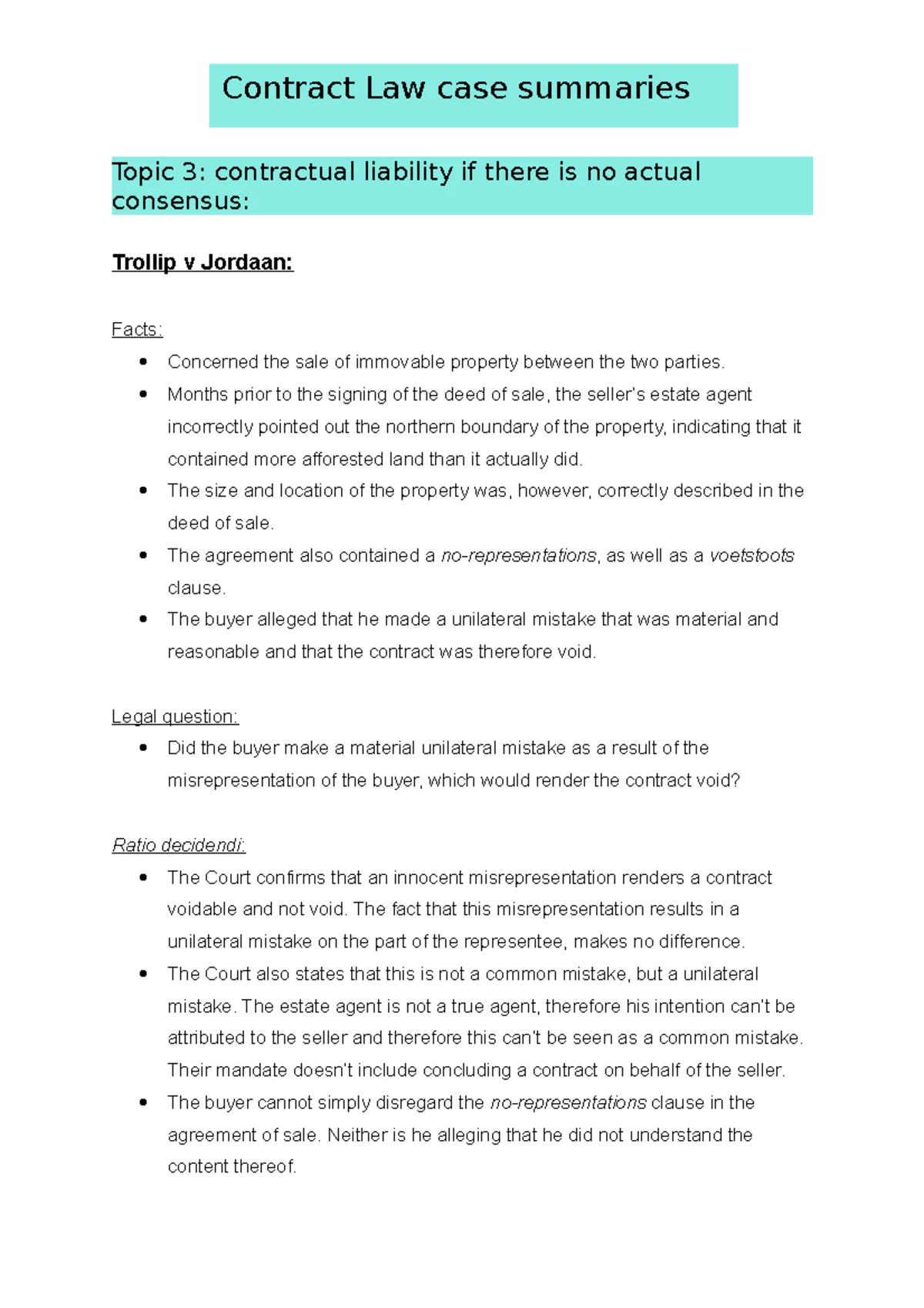 LAW OF CONTRACT 378: Semester 1 Key Concepts and Theories - Studocu