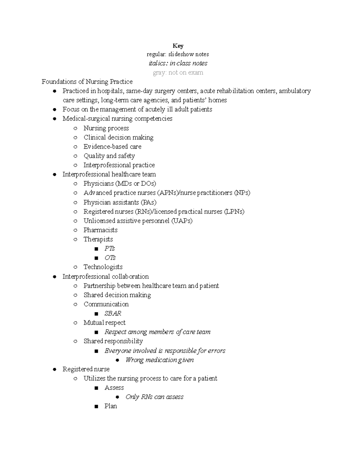 NUR233 Final Exam Study Notes: Foundations of Nursing Practice - Studocu