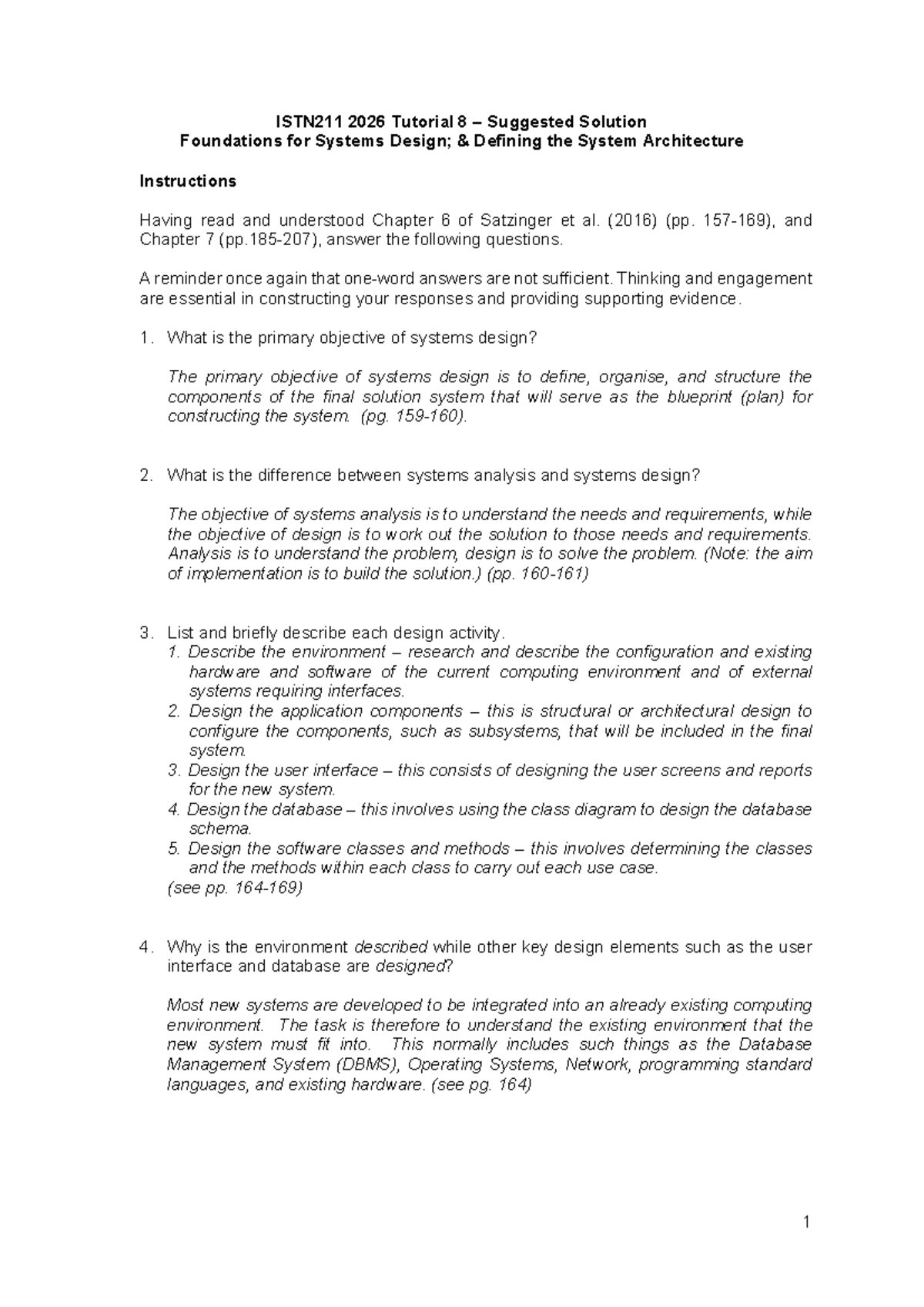 ISTN211 2026 Tutorial 8 Solutions: Foundations of System Architecture ...