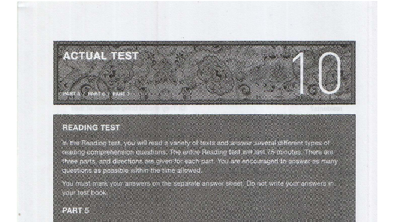 ACTUAL TEST PART 5 READING COMPREHENSION EXERCISES - Studocu