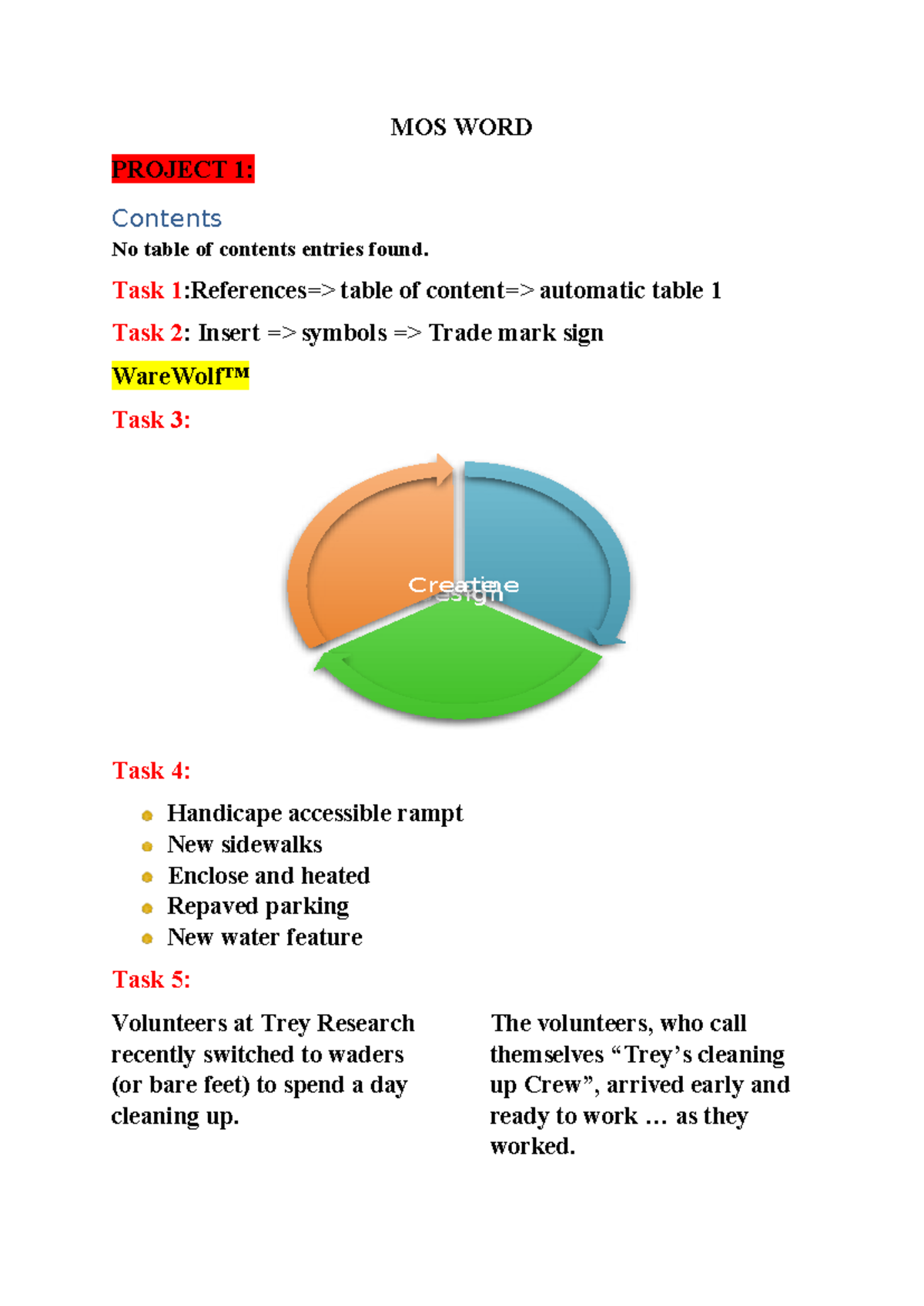 MOS WORD PROJECT 1 & 2: Comprehensive Task Overview - Studocu