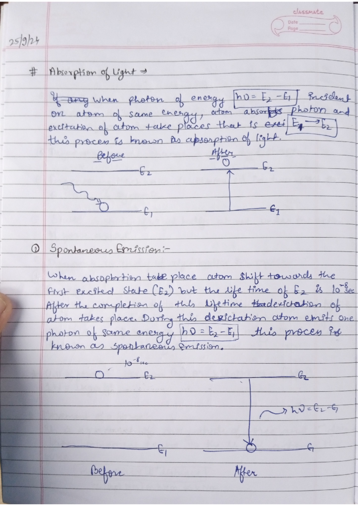 Notes - Unit 1 Laser and optical fiber - classmate Date Page Absorption ...