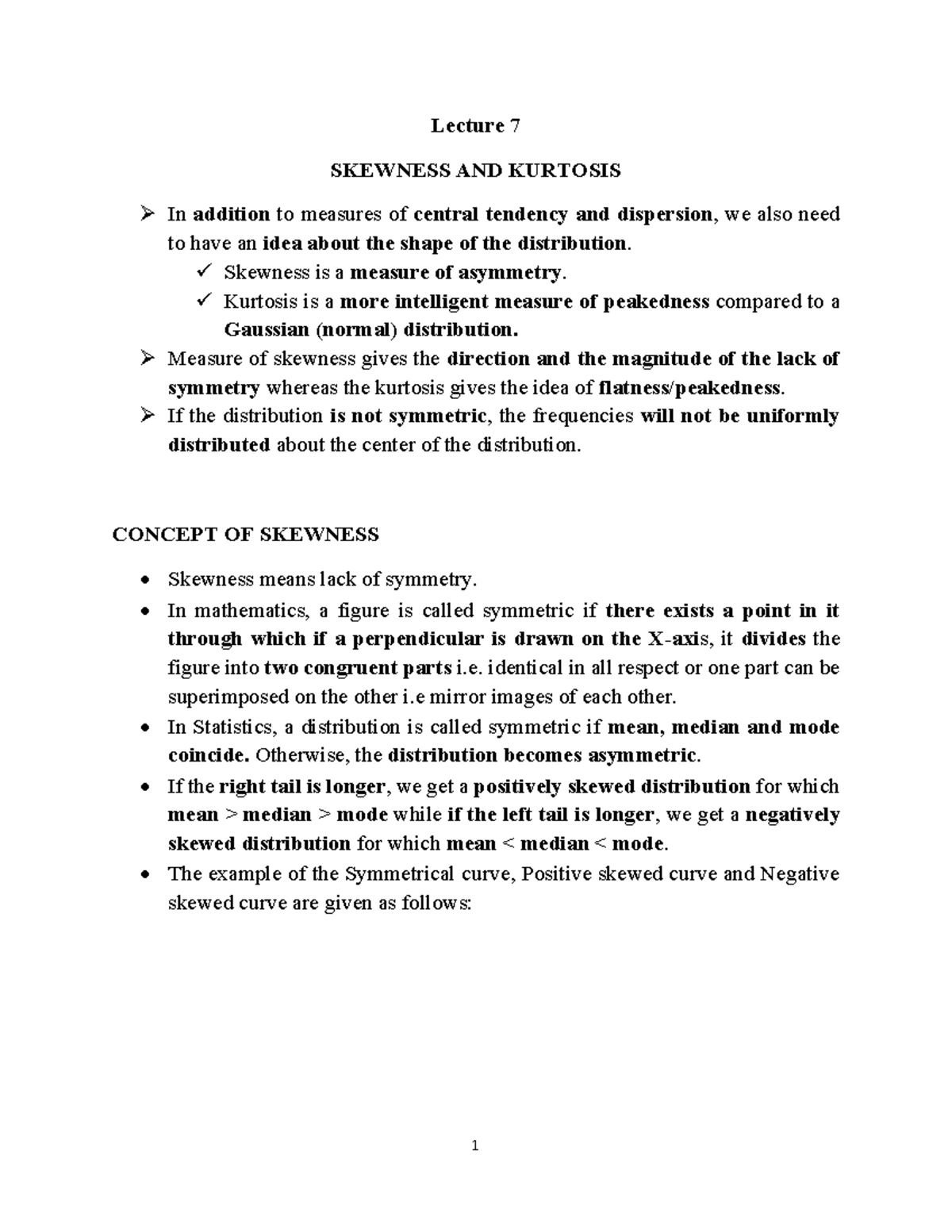 Lecture 7: Understanding Skewness and Kurtosis in Distributions - Studocu