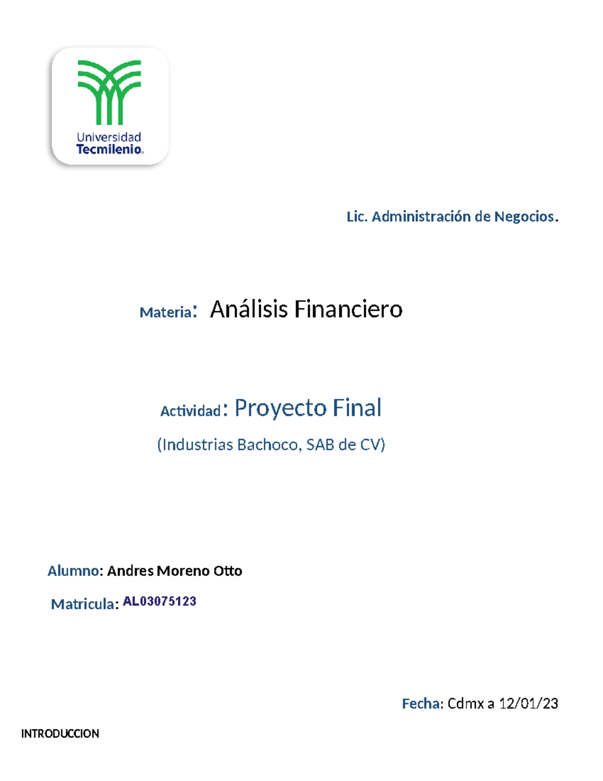 Analisis financiero proyecto final - Lic. Administración de Negocios ...