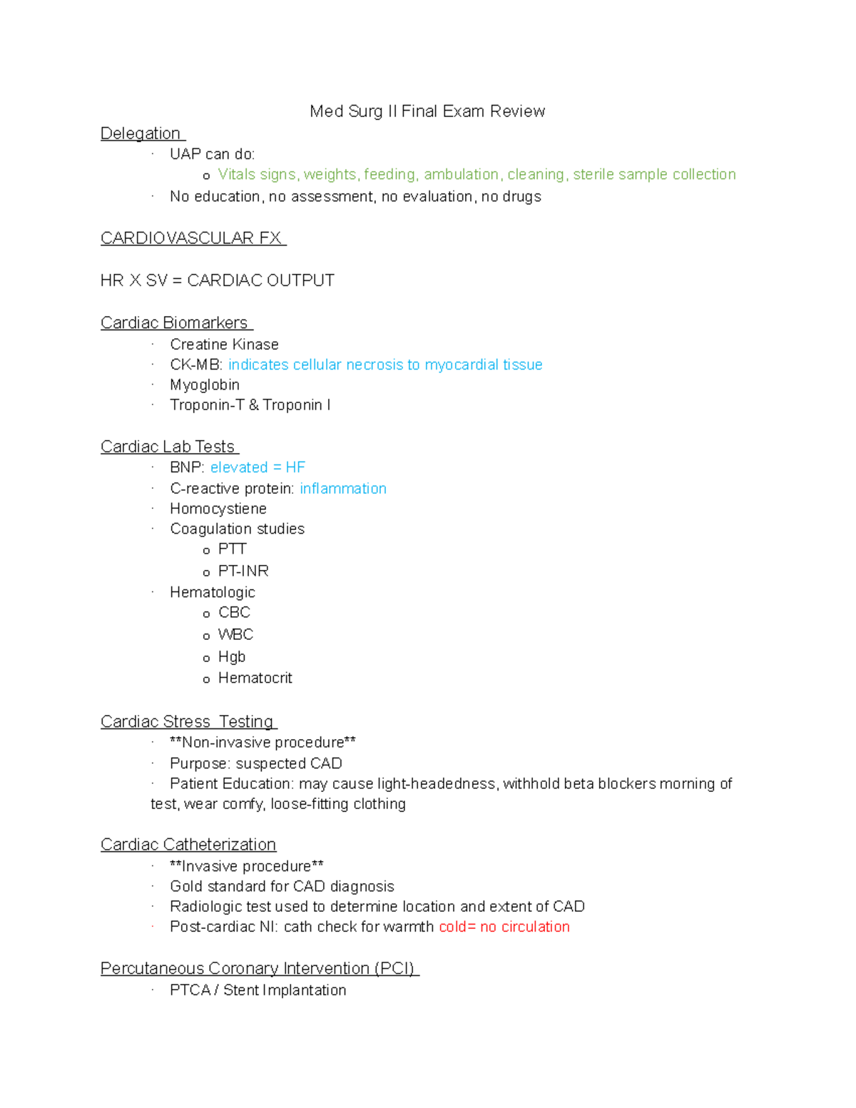 Med Surg II Final Exam Comprehensive Review Notes - Studocu