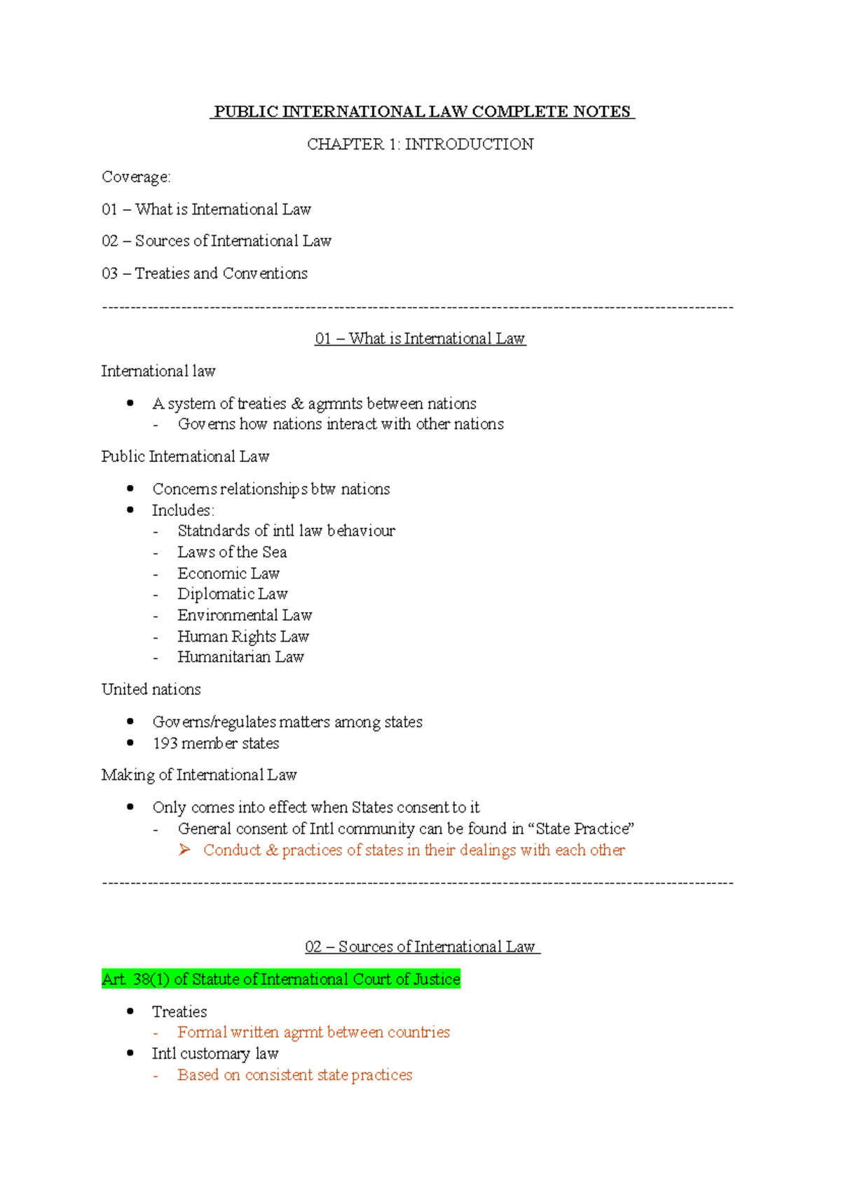 PUBLIC INTERNATIONAL LAW COMPLETE NOTES: CHAPTER 1 & 2 OVERVIEW - Studocu
