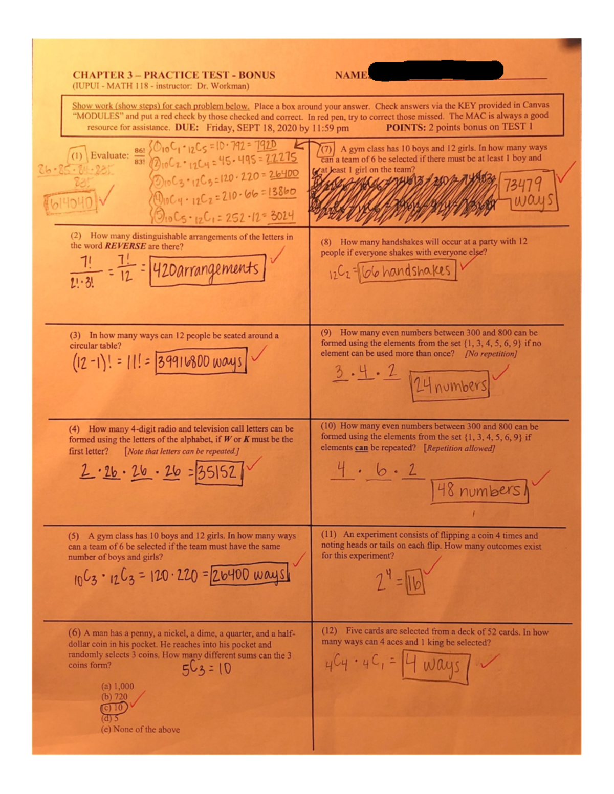 Chapter 3 - Practice TEST - CHAPTER 3 PRACTICE TEST BONUS NAME (IUPUI ...