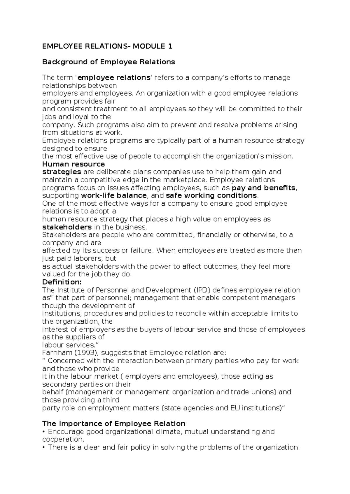 ERE - Module 1: Overview of Employee Relations and Involvement ...