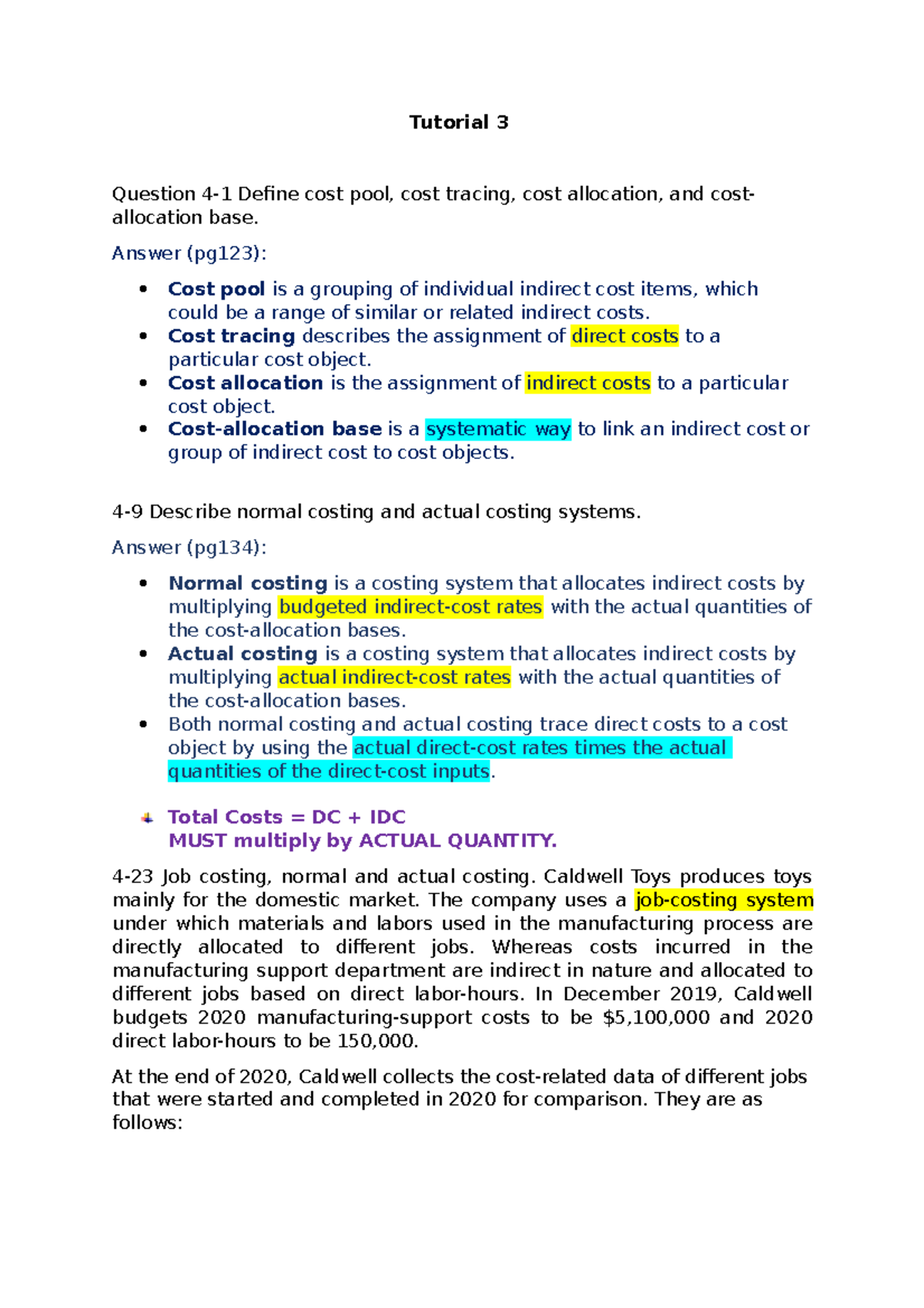 Cost and Management Accounting - Job Costing Tutorial 3 Insights - Studocu