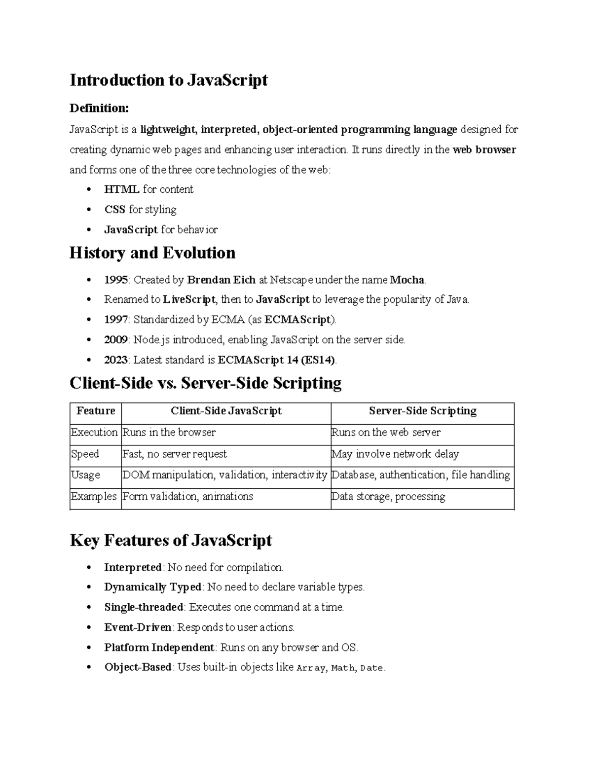 JavaScript Notes: A Comprehensive Guide to JS Fundamentals - Studocu