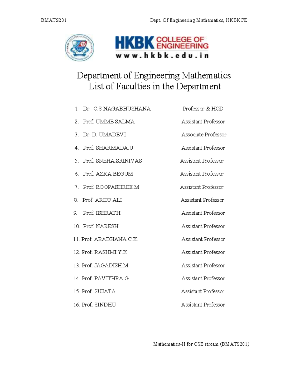 BMATS201 Engineering Mathematics: Faculty List & Numerical Methods ...