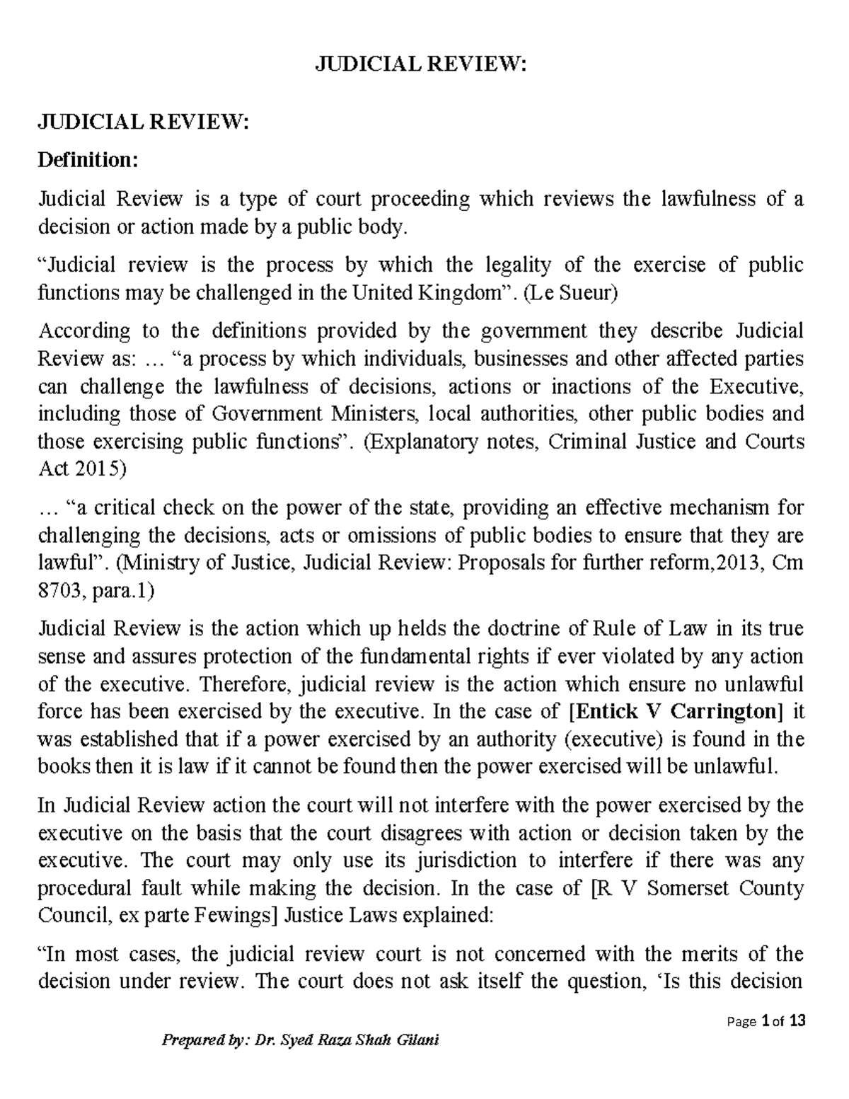 Judicial Review: Key Concepts and Case Law - Lecture Notes - Studocu