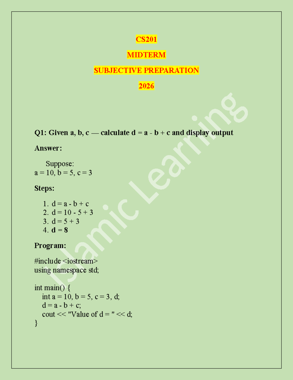 CS201 MIDTERM PREPARATION NOTES 2026: Key Concepts & Examples - Studocu