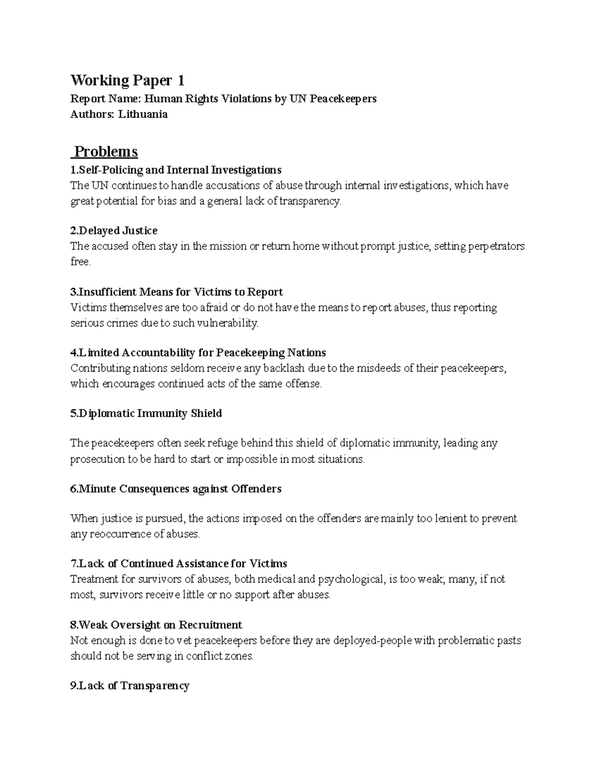 Working Paper hrc1: Addressing Human Rights Violations by UN ...