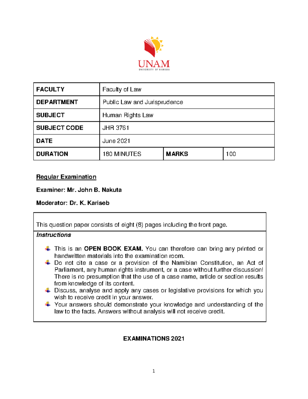 JHR 3761 - Human Rights Regular Exam Practice Paper - June 2021 - Studocu