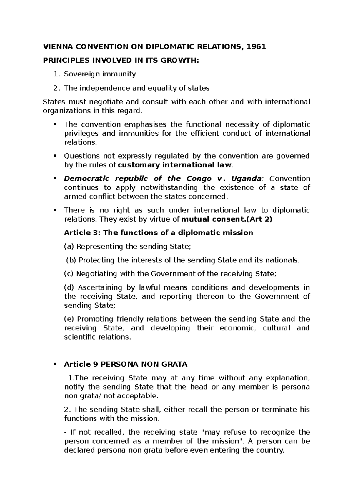 VCDR-CR: Principles and Provisions of the 1961 Vienna Convention - Studocu
