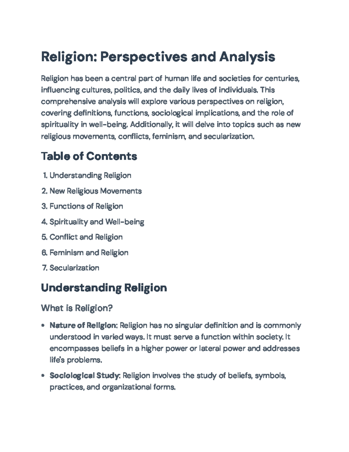 Comprehensive Analysis of Religion: Perspectives and Functions (REL101 ...