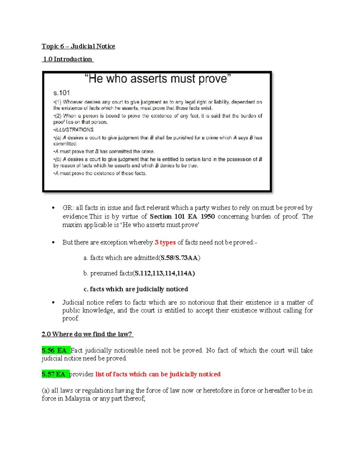 Judicial Notice in Law: Understanding Section 101 & 57 EA 1950 - Studocu
