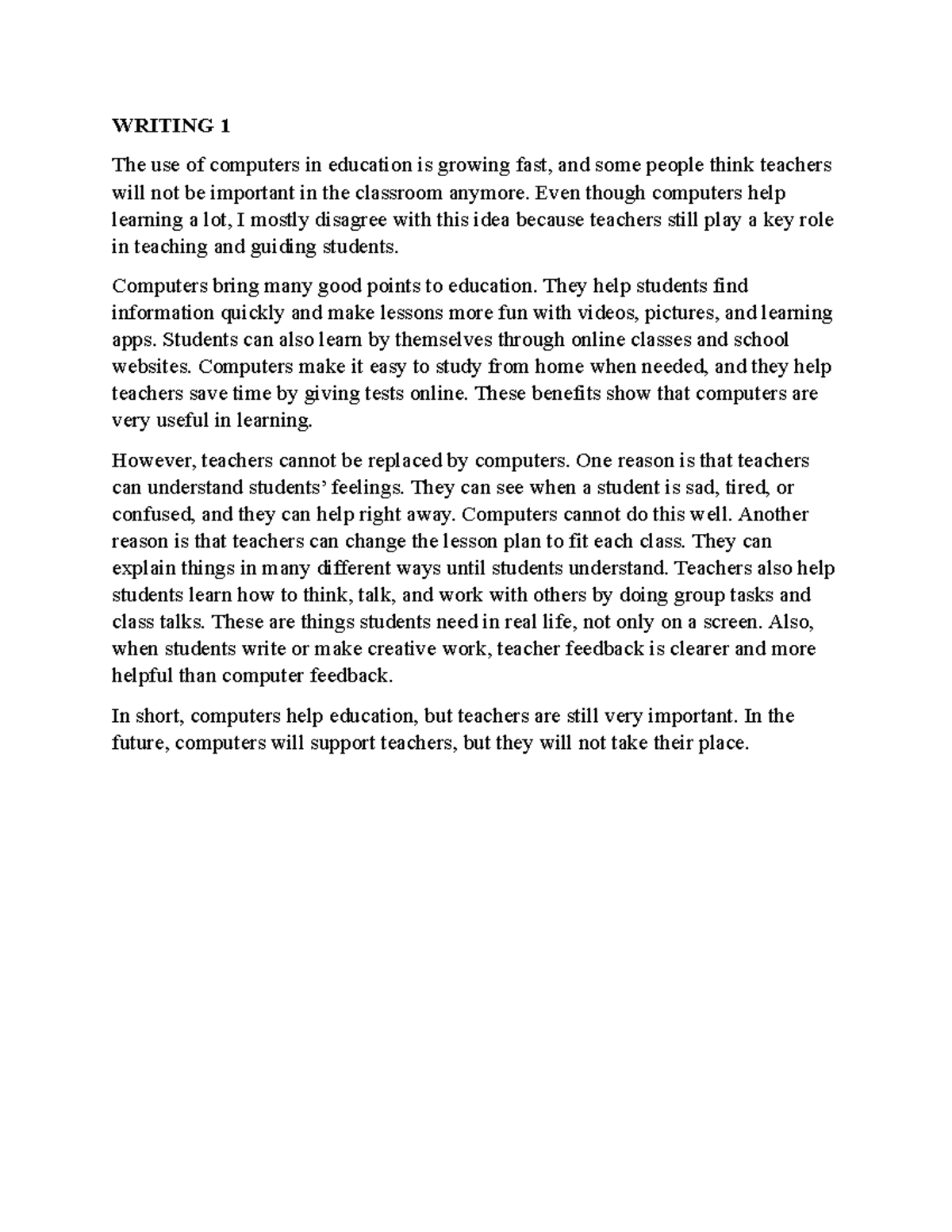 WRITING 1: The Essential Role of Teachers in Education - Studocu