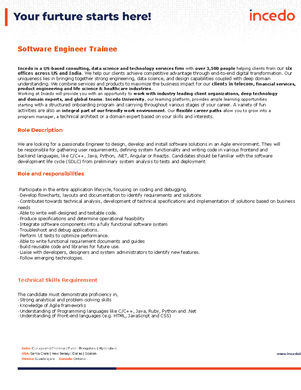 Software Engineer Trainee Role at Incedo: Job Description & Skills ...