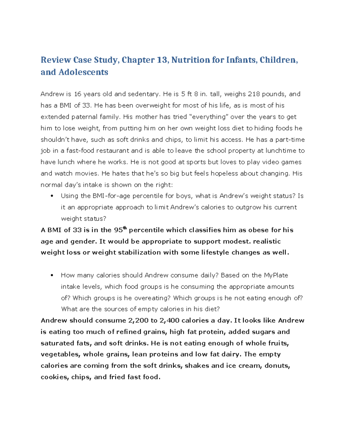 Review Case Study 13: Nutrition Insights for Adolescents and Weight ...