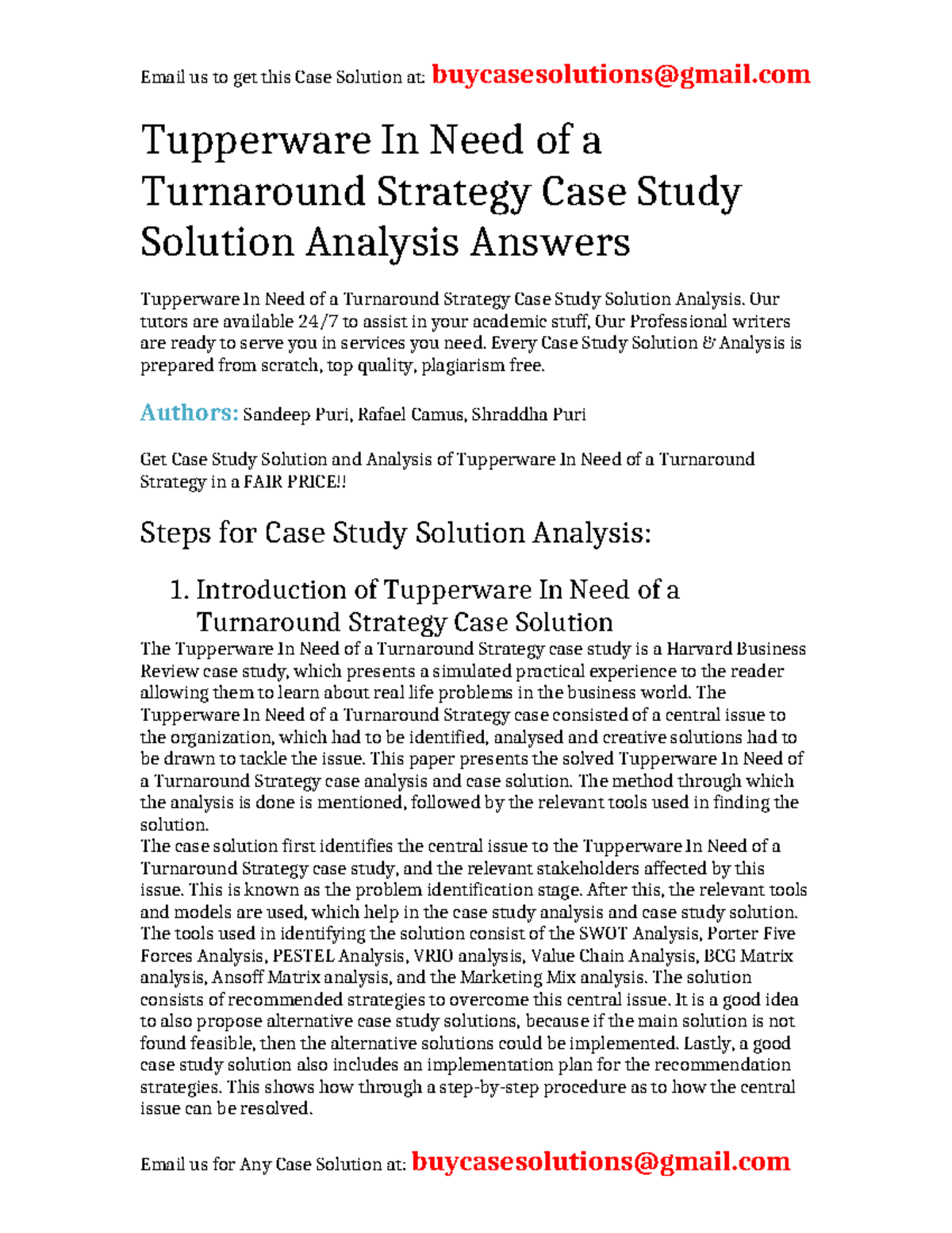 Tupperware Turnaround Strategy Case Study Solution Analysis (HBR) - Studocu