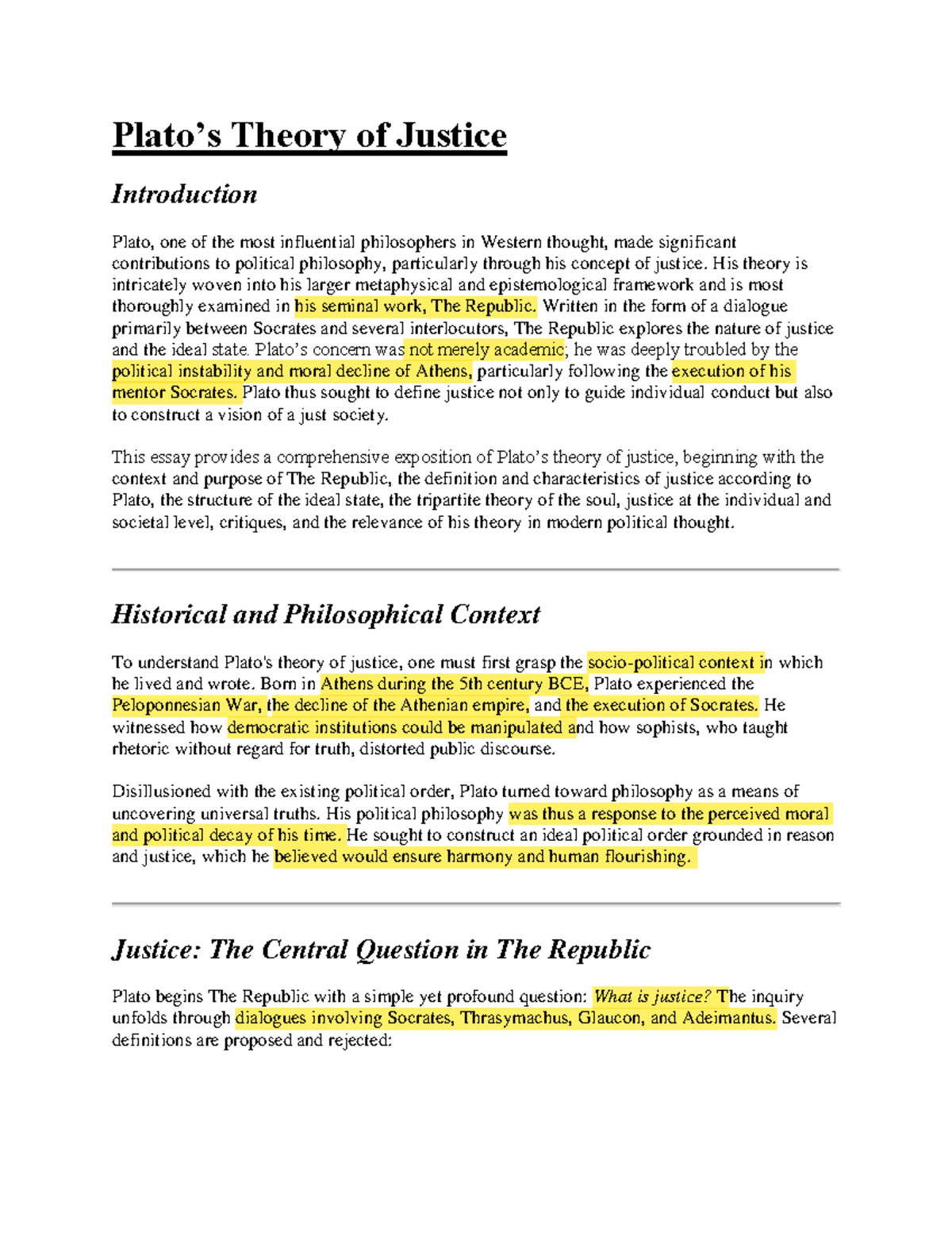 Plato's Theory of Justice: An In-Depth Analysis (PHIL 101) - Studocu