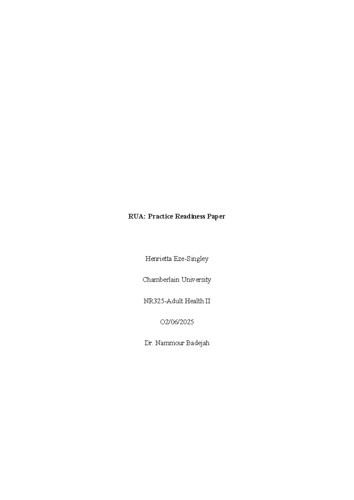 RUA: Practice Readiness Paper for Health II - Dr. Nammour - Studocu