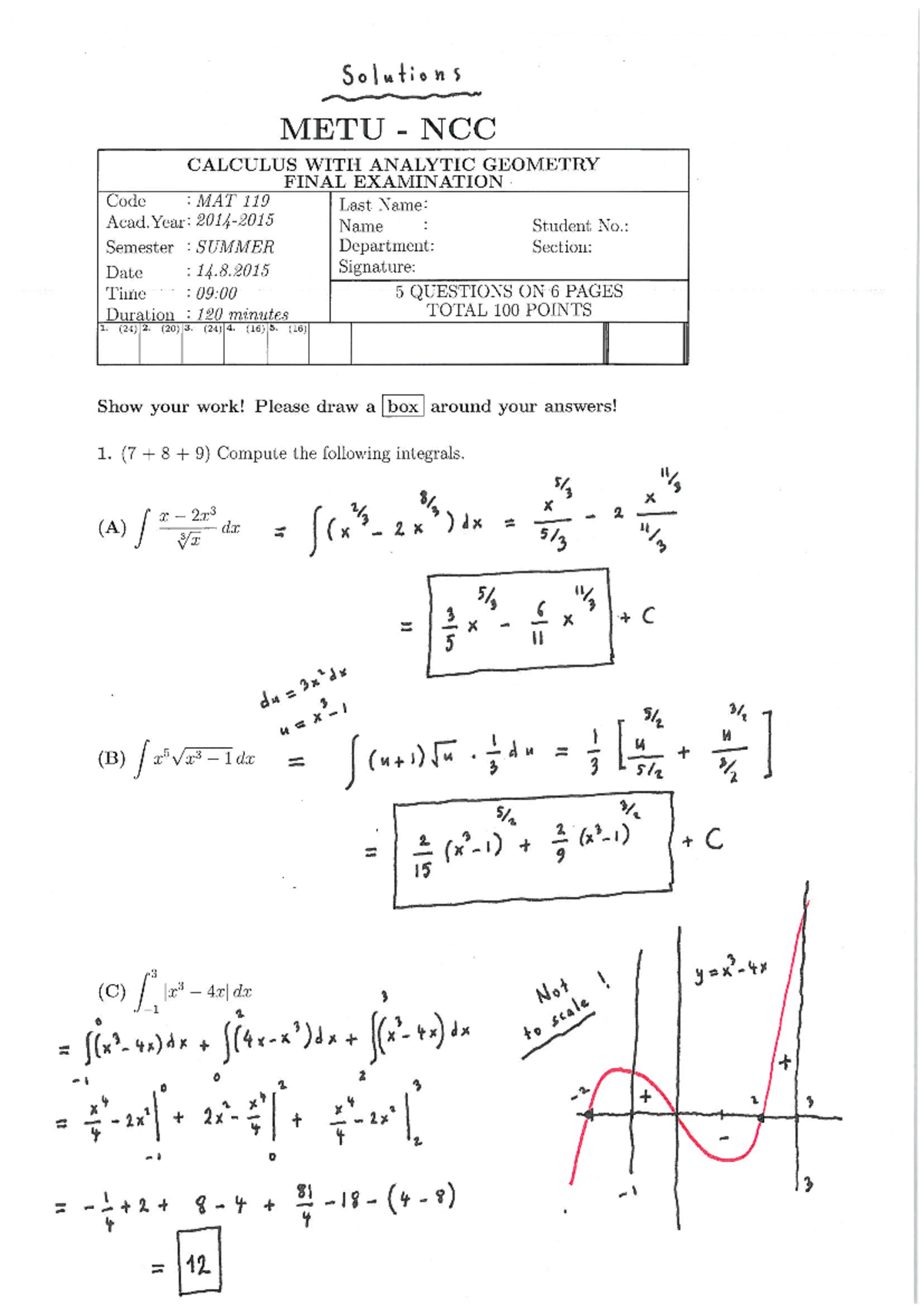METU Math 119 2015 Final Exam Review Notes - Studocu