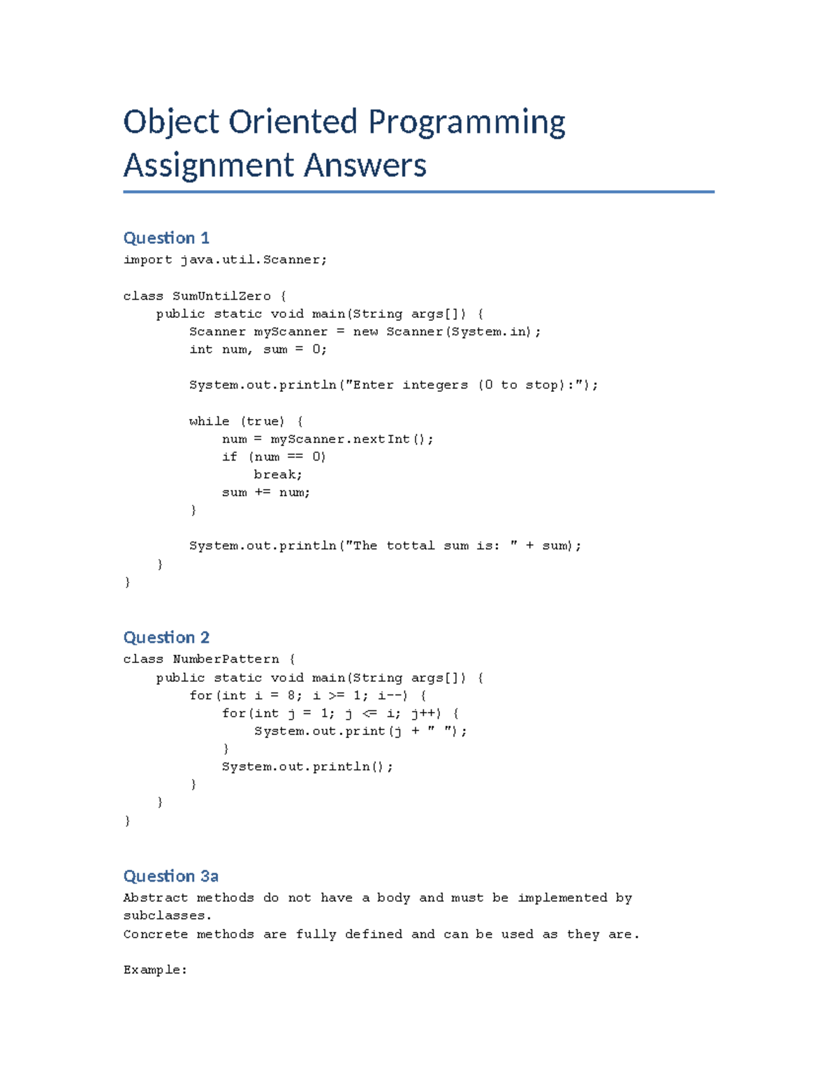 OOP 101 Assignment Answers: Part 1 Solutions and Explanations - Studocu