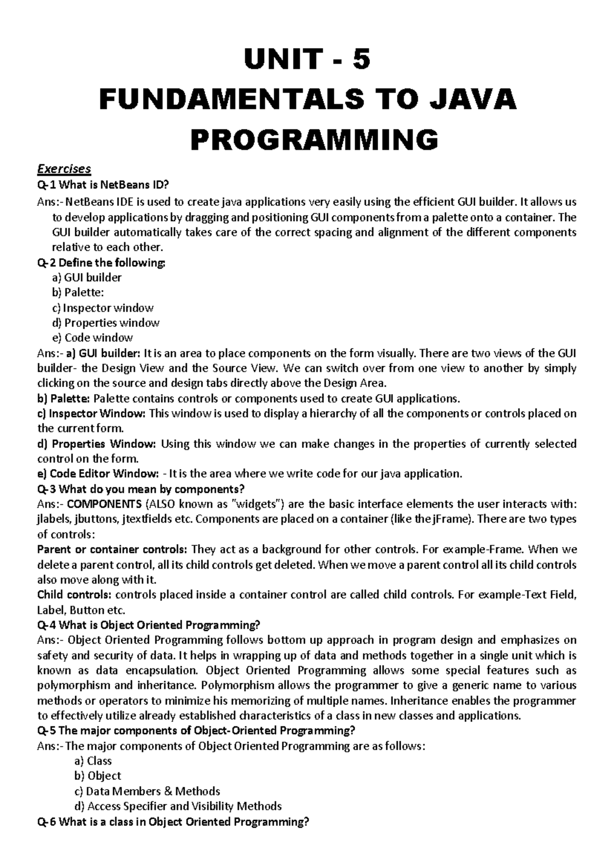 UNIT 5 Fundamentals of Java Programming (Part B) Exercises - Studocu
