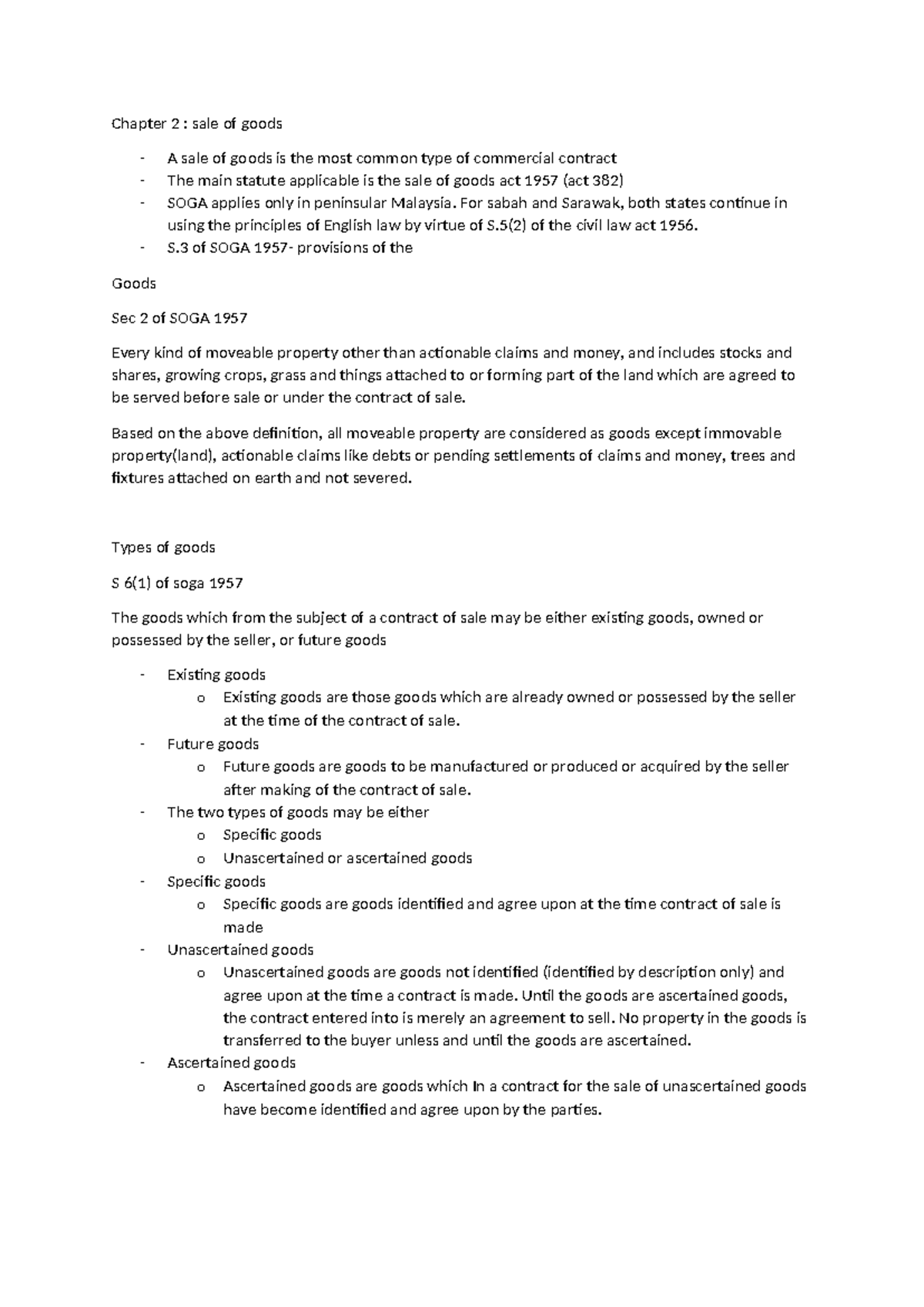 Chapter 2 - Sale of Goods Overview and Key Concepts - Studocu