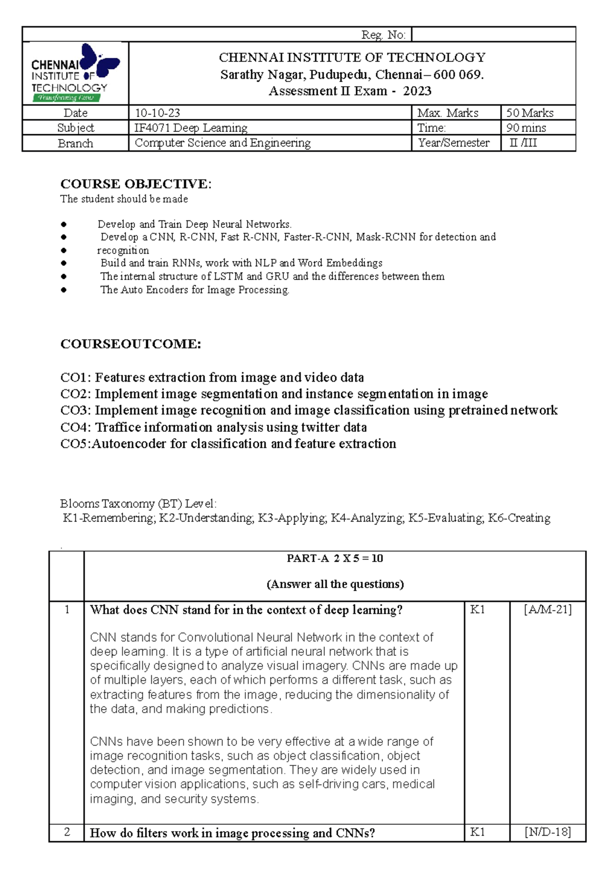 IF4071 Assmt II - Practice Questions on Deep Learning Concepts - Studocu