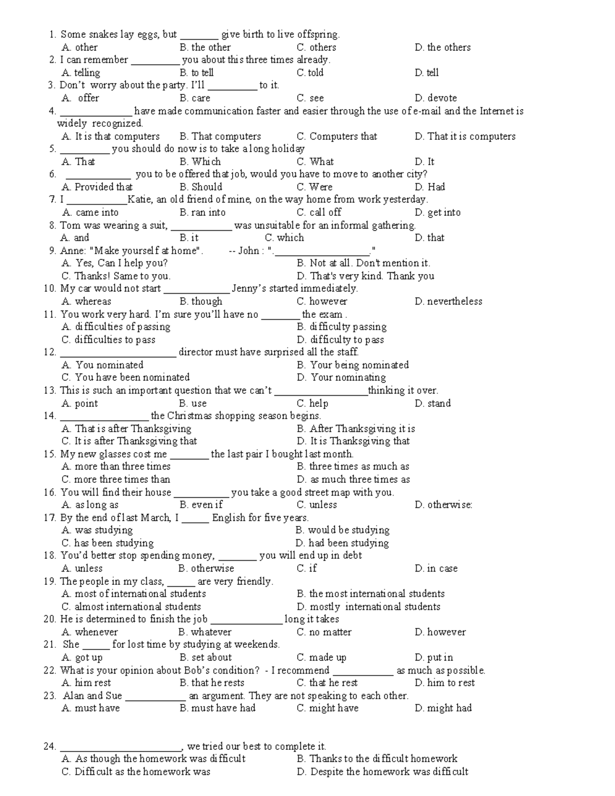 Advanced Lexical Grammar Practice Questions (Course Code: ALG101) - Studocu