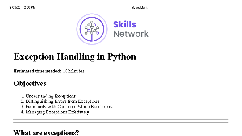 Python Exception Handling: Understanding Errors & Exceptions - Studocu