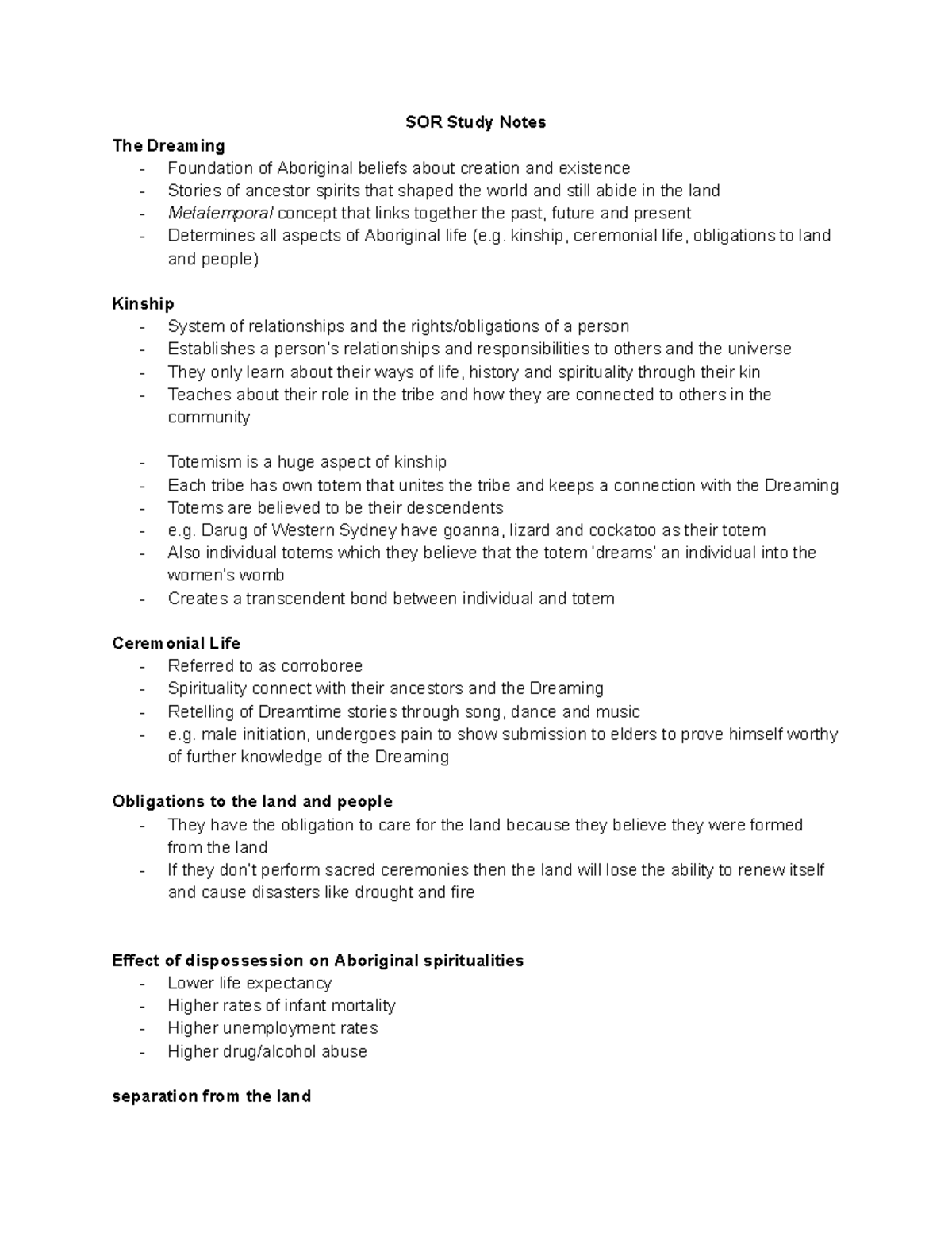 SOR Study Notes - pre 1945 - SOR Study Notes The Dreaming Foundation of ...
