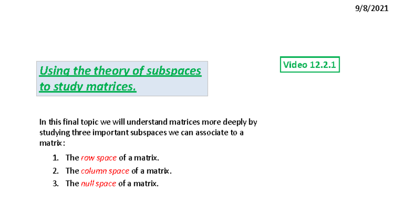 Subspaces of Matrices: Understanding Row, Column, and Null Spaces (MATH ...