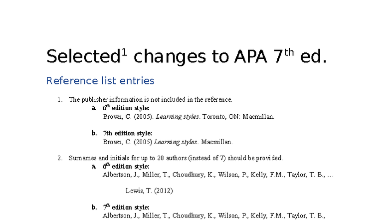 APA 7th Edition Changes: Key Updates to Reference List Entries - Studocu
