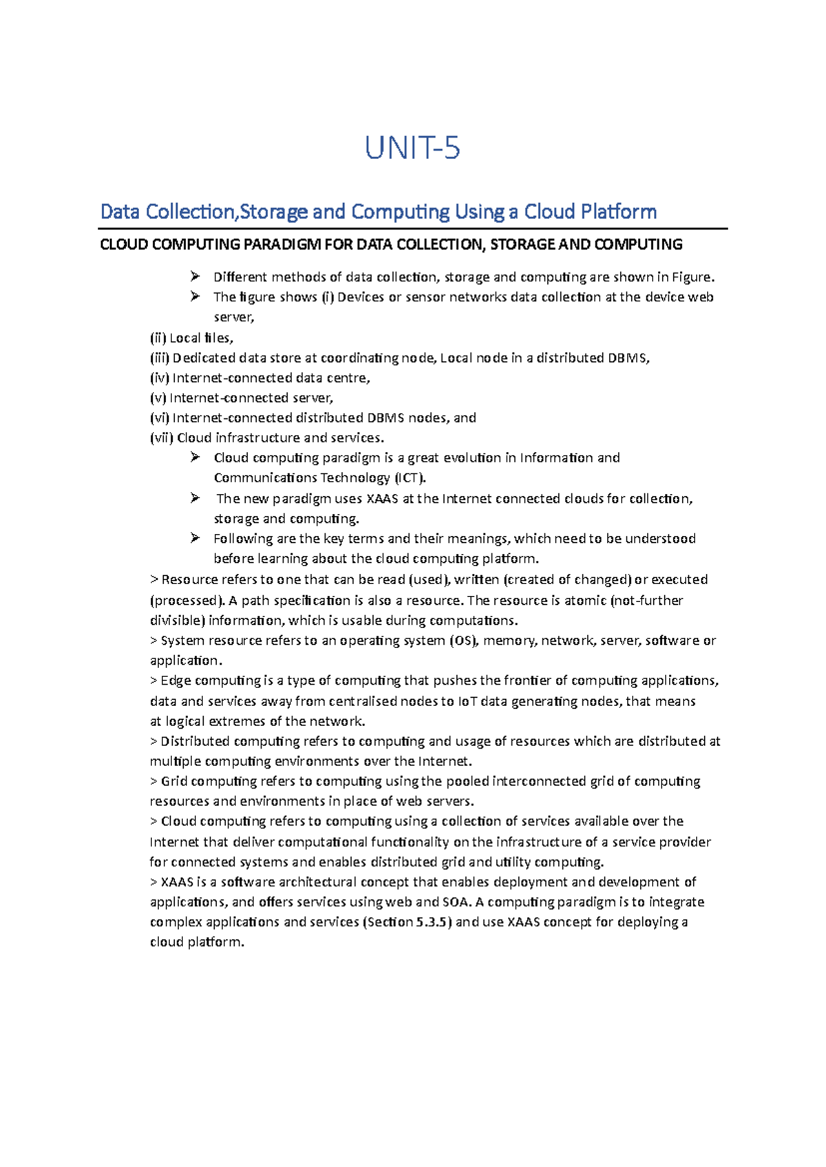 IoT Unit 5 Notes - JNTUK R23: Cloud Computing Paradigms - Studocu