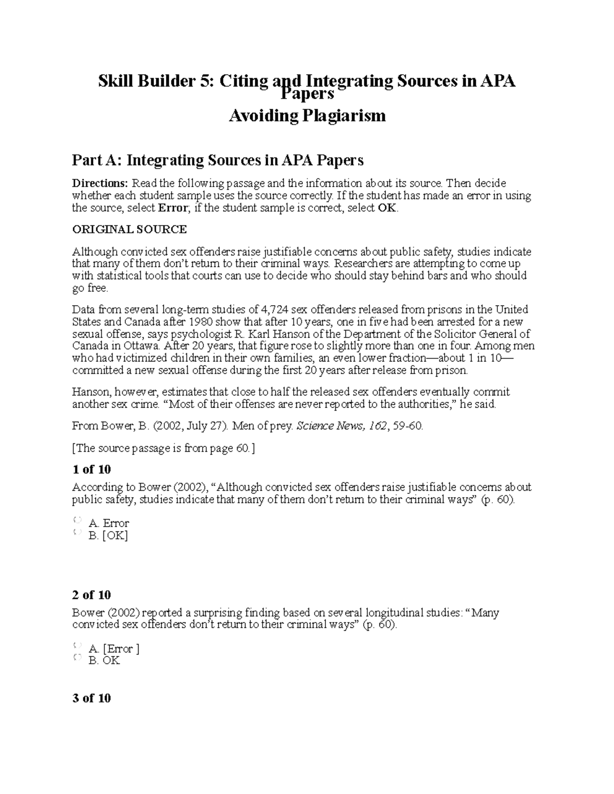 Skill Builder 5: Integrating Sources Properly in APA (IQSP Wtr 2024 ...