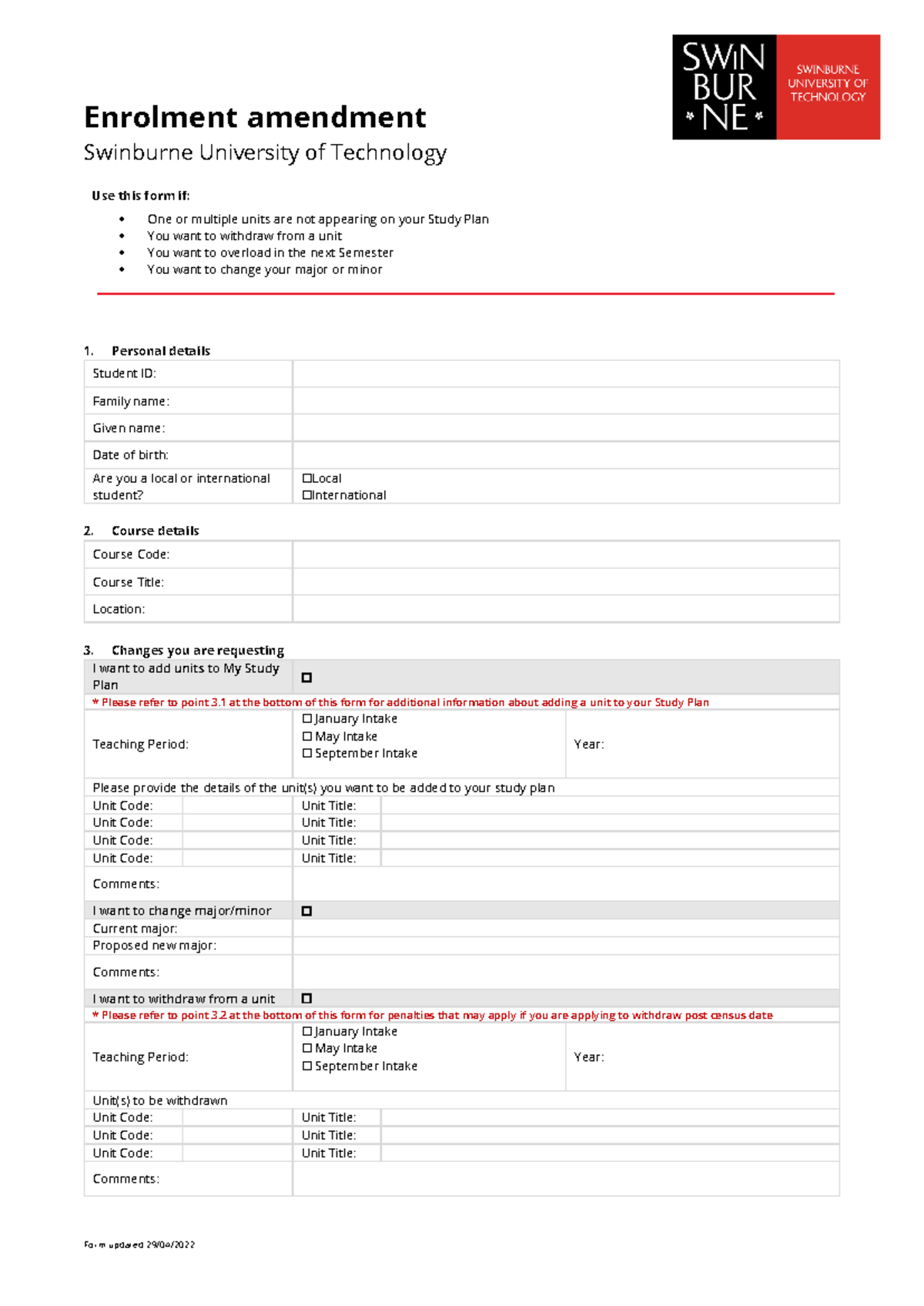 Amendment to enrollment 2022 - SV - Form updated 29/04/ Enrolment ...