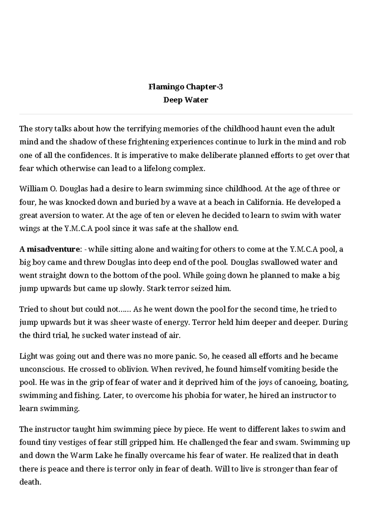 DEEP Water Revision Notes: Overcoming Childhood Fears - Studocu