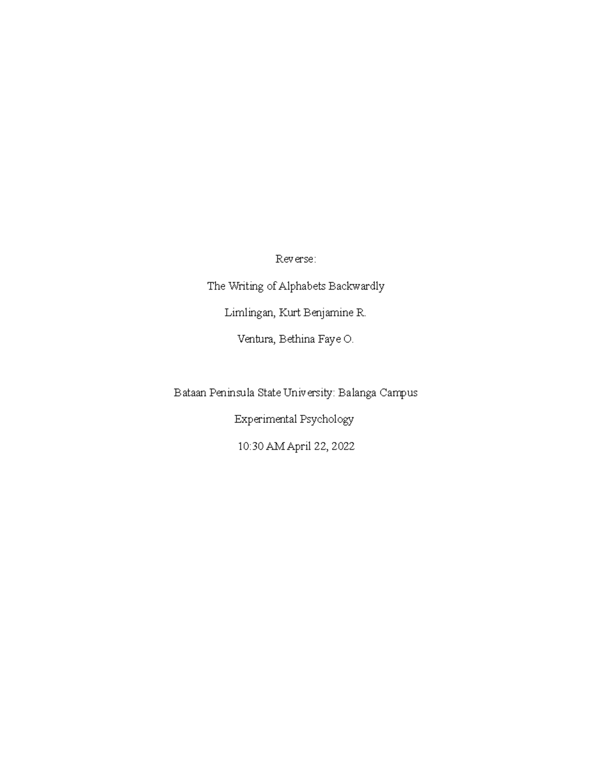 Reverse Experiment 1: Writing the Alphabet Backwardly Analysis - Studocu