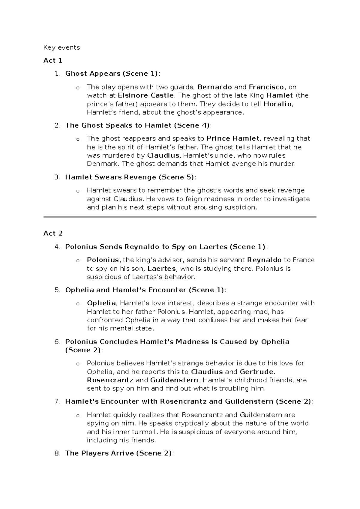 Key Events in Hamlet (ENG 101) - Act 1 to Act 4 Summary - Studocu