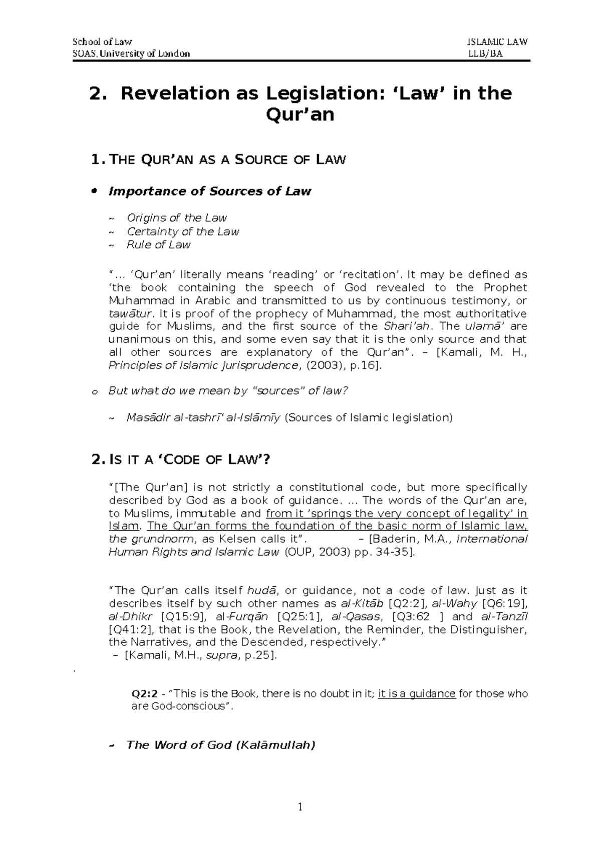 Note 2 Islamic Law 2024-2025 - SOAS, University of London LLB/BA 2 ...