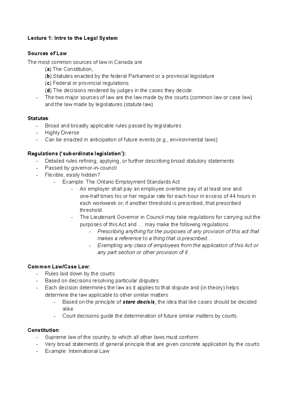 LAW 2201A Final Exam Cumulative Notes on Legal System Basics - Studocu