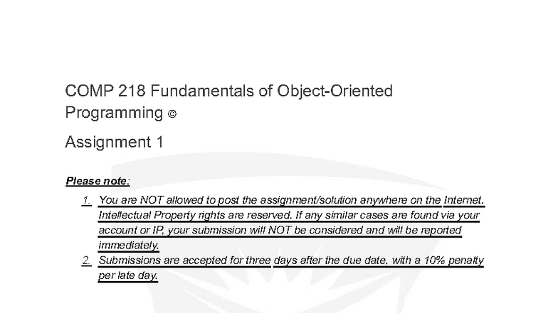 COMP 218 Programming Fundamentals - Assignment 1 Guidelines - Studocu