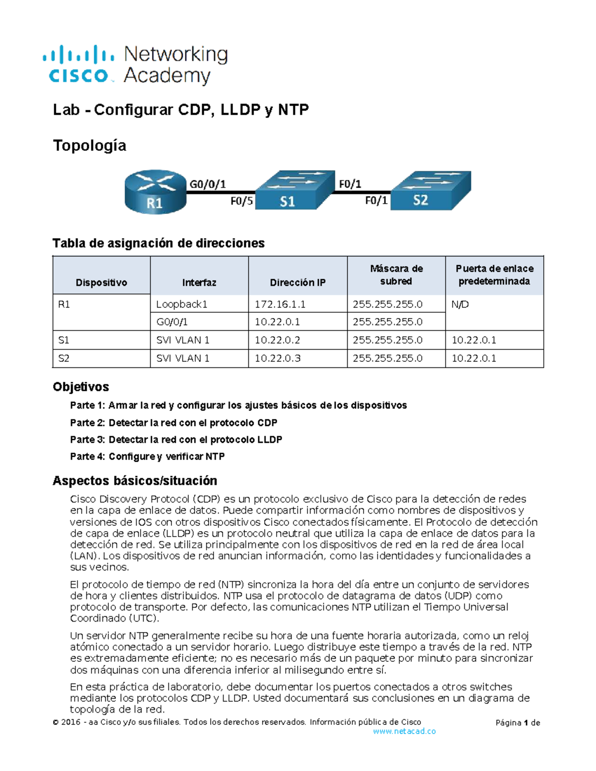 Lab 10.8.2: Configuración de CDP, LLDP y NTP en Topología de Red - Studocu