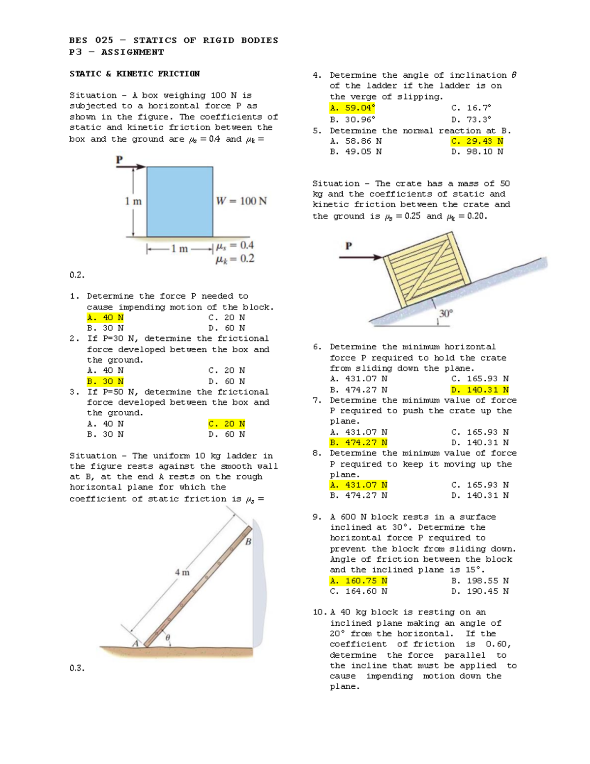 BES 025 Statics of Rigid Bodies P3 Assignment: Static & Kinetic ...