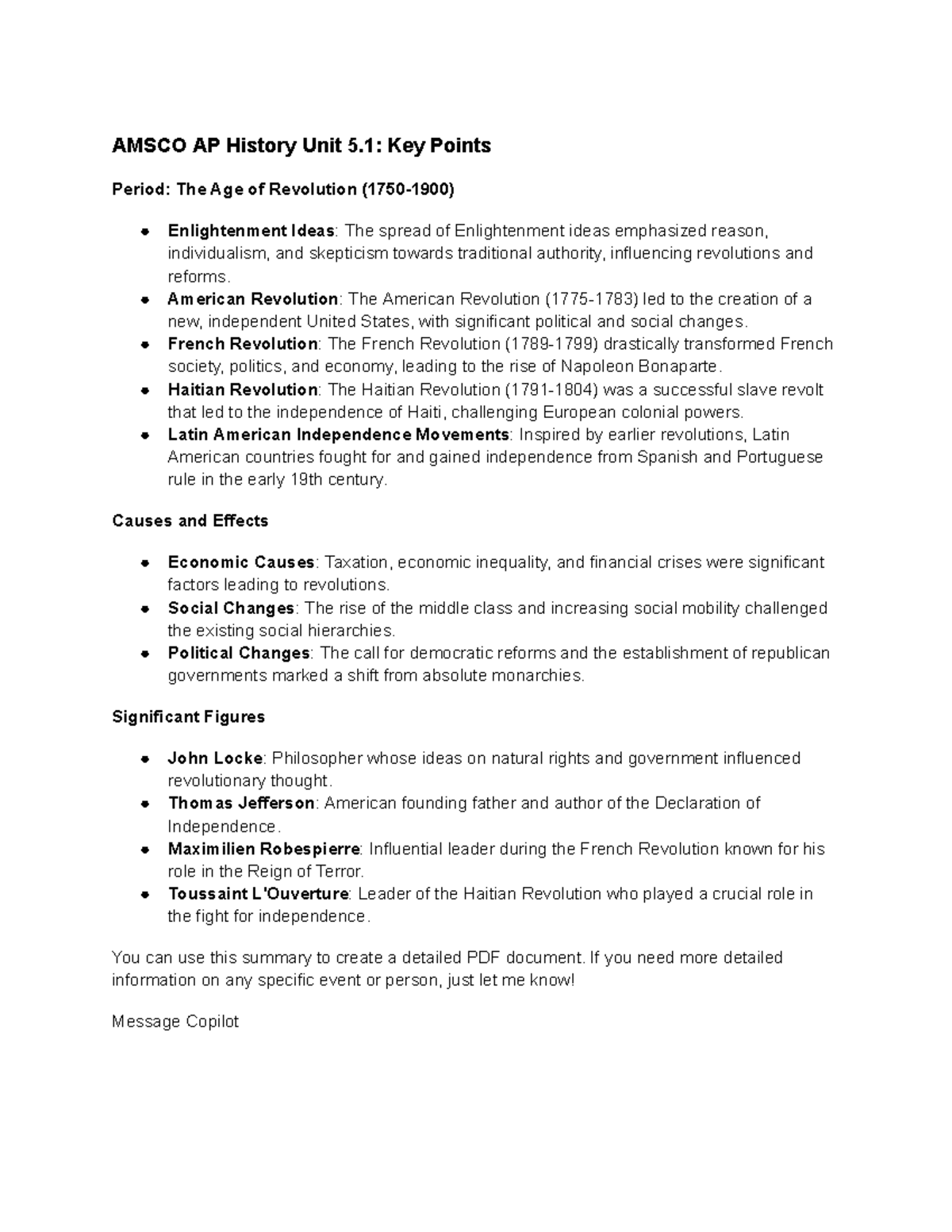 AP History Unit 5.1: Key Points on The Age of Revolution (1750-1900 ...